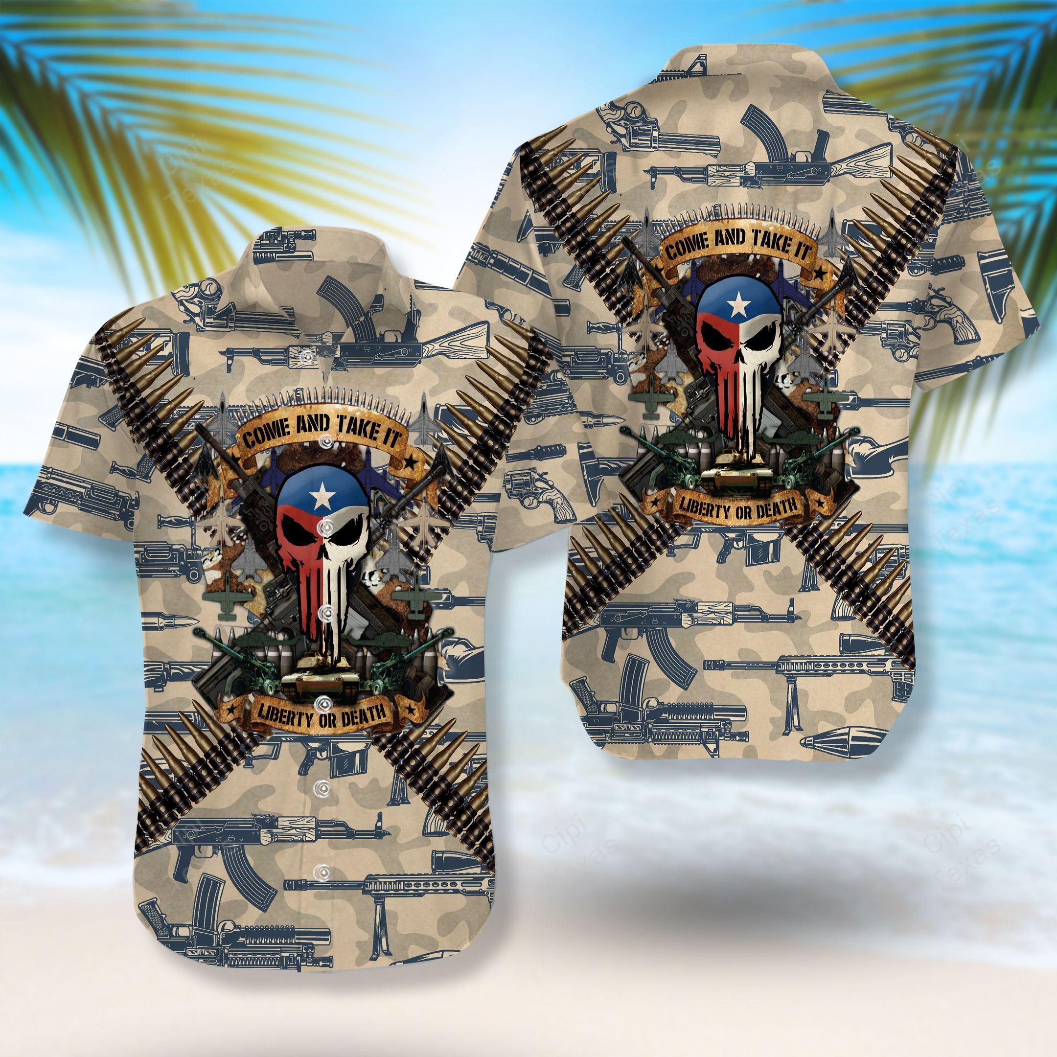 Liberty Or Death Come And Take It Skull Texas Hawaiian Shirt
