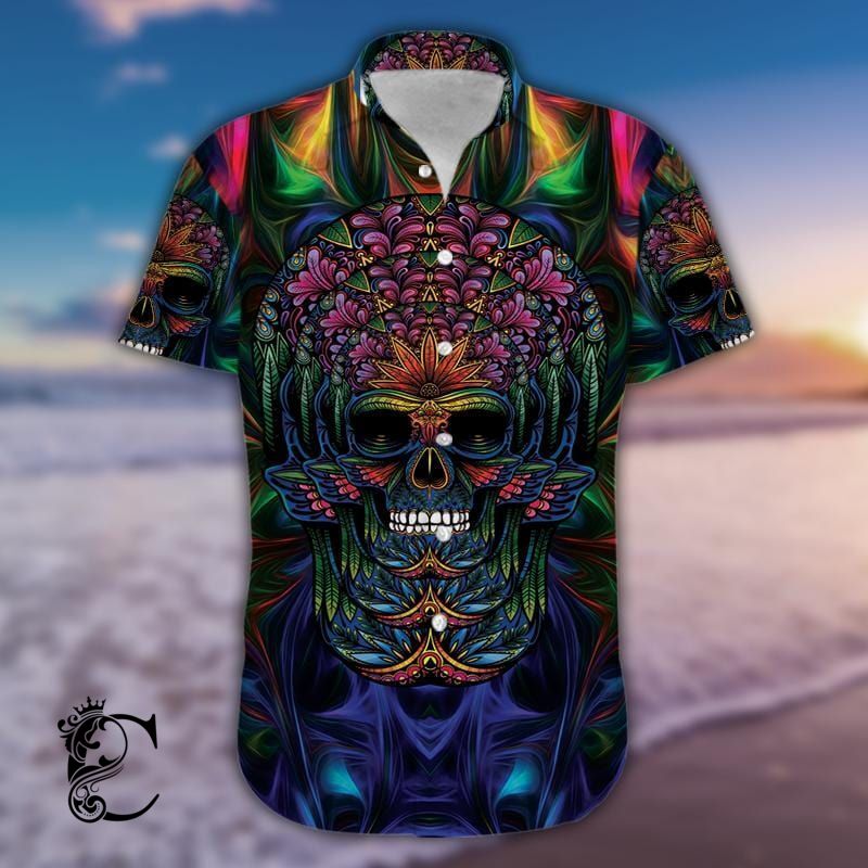 Light Neon Awesome Skull Hawaiian Unisex Shirt