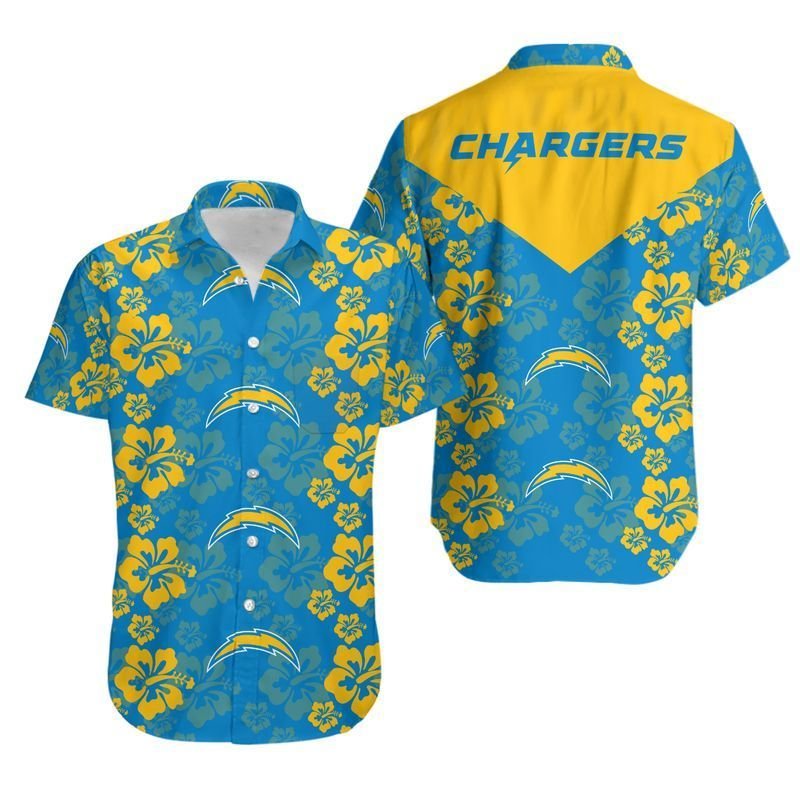 Los Angeles Chargers Flowers Hawaiian Shirt For Fans-1