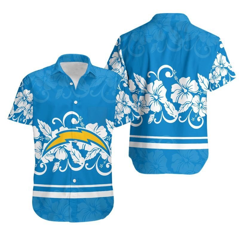 Los Angeles Chargers Hibiscus Flowers Hawaiian Shirt For Fans-1