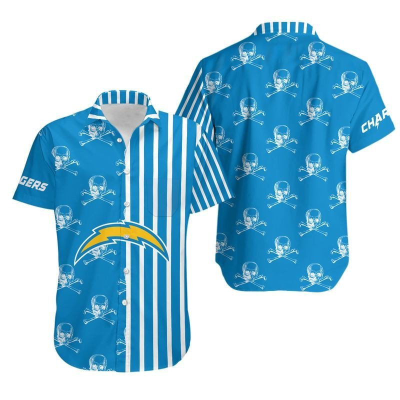 Los Angeles Chargers Stripes And Skull Hawaiian Shirt For Fans-1