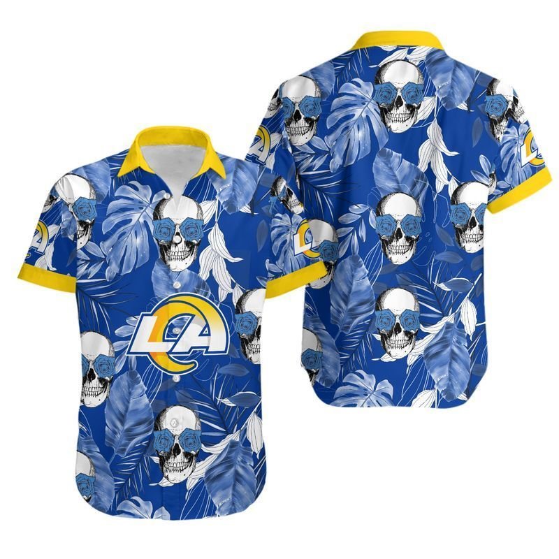 Los Angeles Rams Coconut Leaves And Skulls Hawaiian Shirt For Fans-1