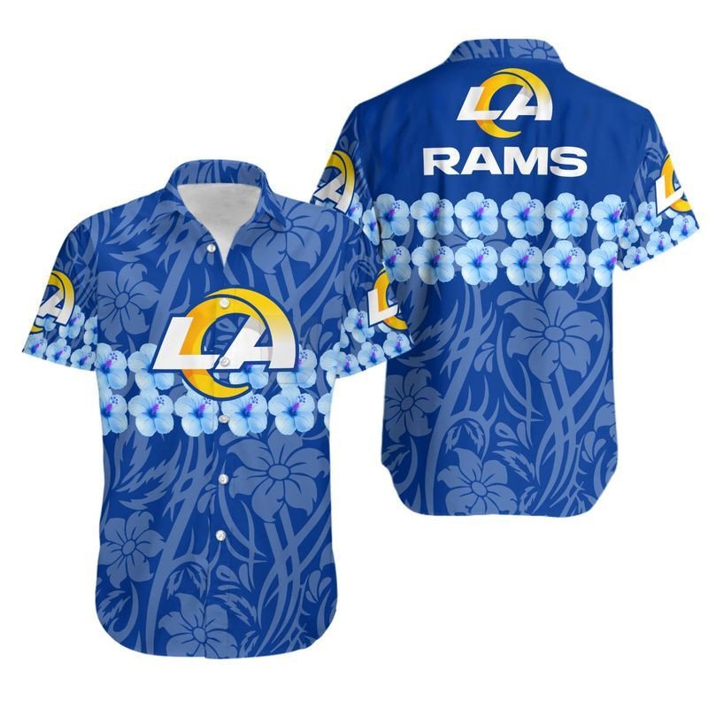 Los Angeles Rams Flower And Logo Hawaiian Shirt For Fans-1