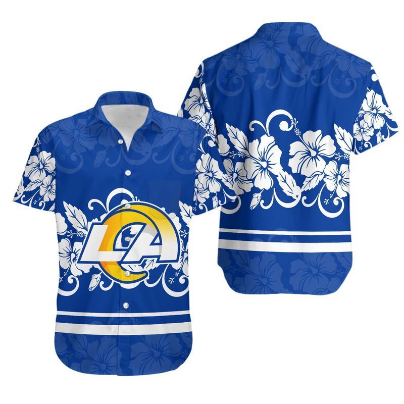 Los Angeles Rams Hibiscus Flowers Hawaiian Shirt For Fans-1