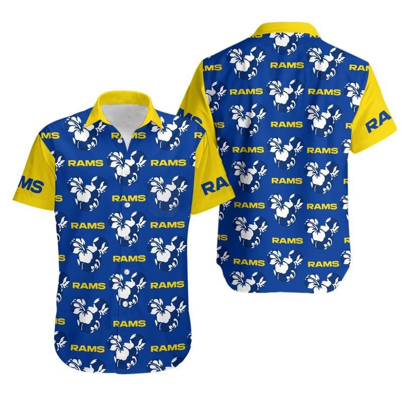 Los Angeles Rams Mickey And Flowers Hawaiian Shirt For Fans-1