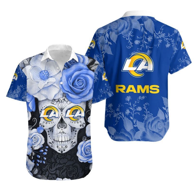 Los Angeles Rams Skull Nfl Hawaiian Shirt For Fans 01-1