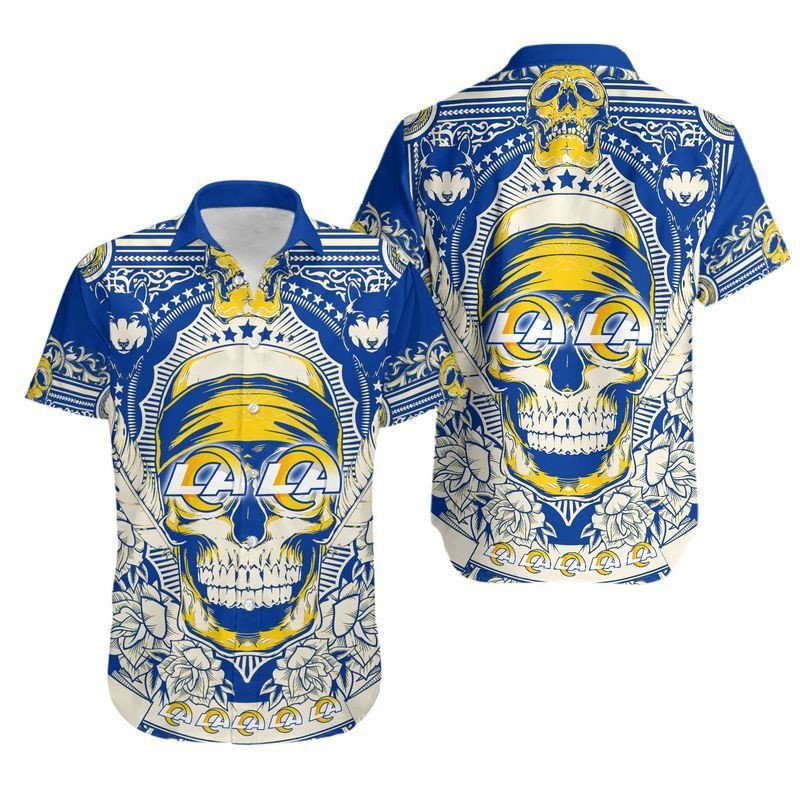 Los Angeles Rams Skull Nfl Hawaiian Shirt For Fans-1