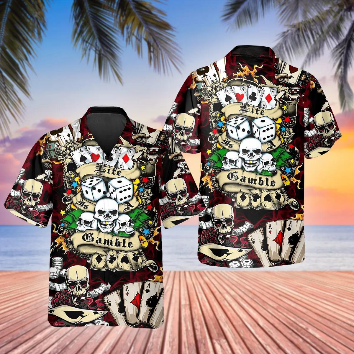 Lucky Dice Spades Gambling Skull Hawaiian Shirt