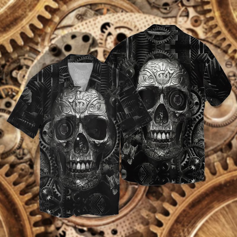 Machinery Black Skull Cool 3d Full Print Hawaiian Shirt