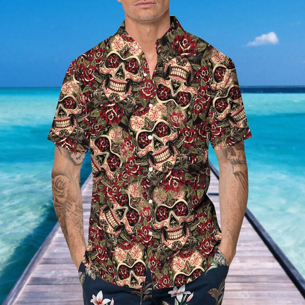 Mandala Pattern Skull Hawaiian Shirt