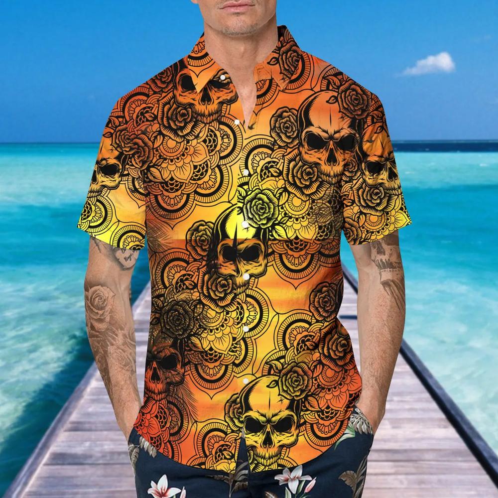 Mandala Roses Skull Hawaiian Shirt