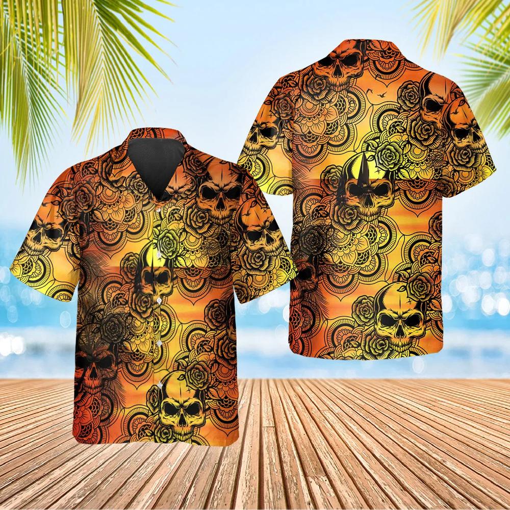 Mandala Roses Skull Hawaiian Shirt
