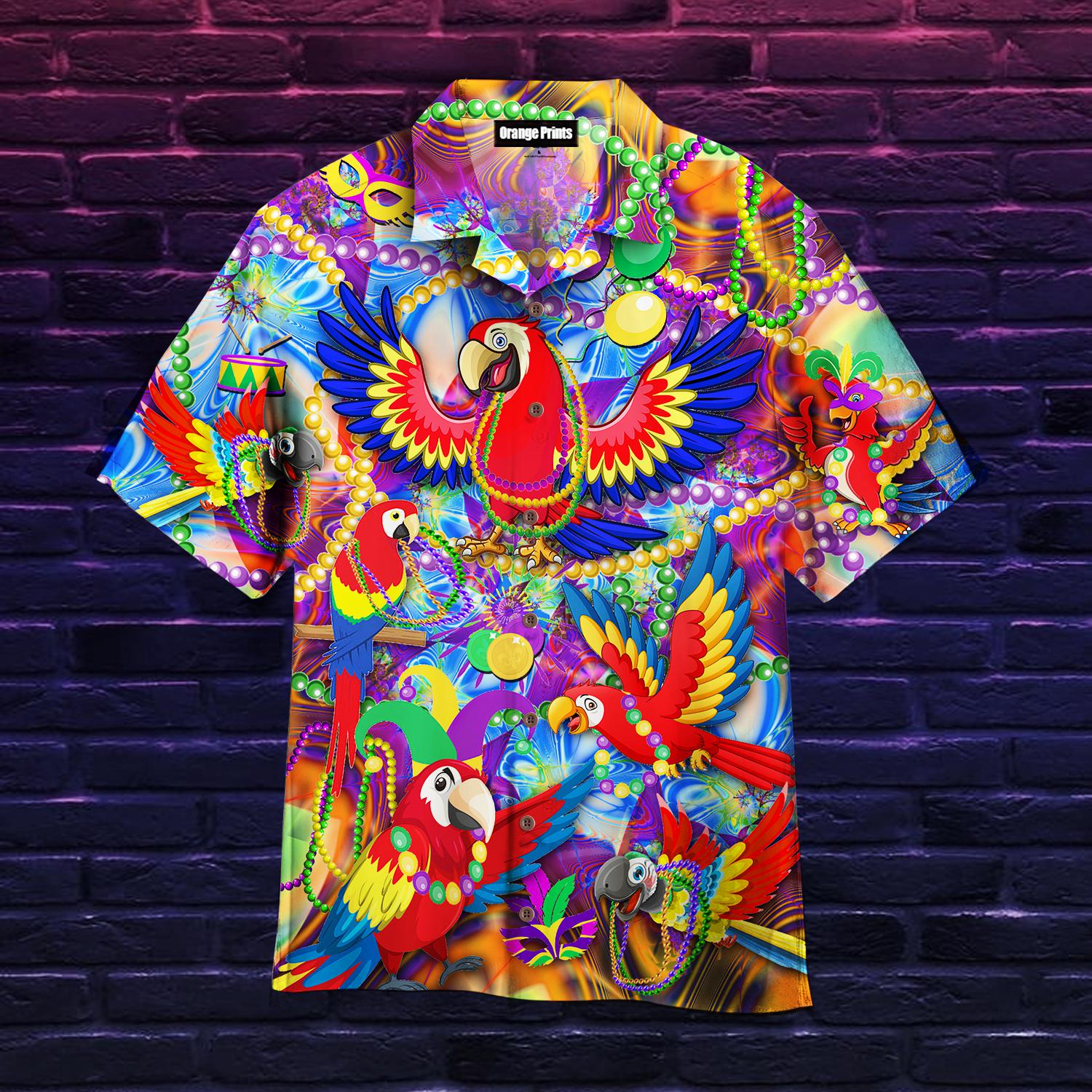 Mardi Gras Fat Tuesday Carnival Parrot Hawaiian Shirt