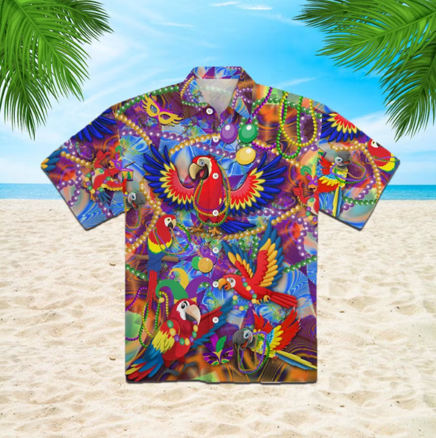 Mardi Gras Parrot Aloha Hawaiian Shirt