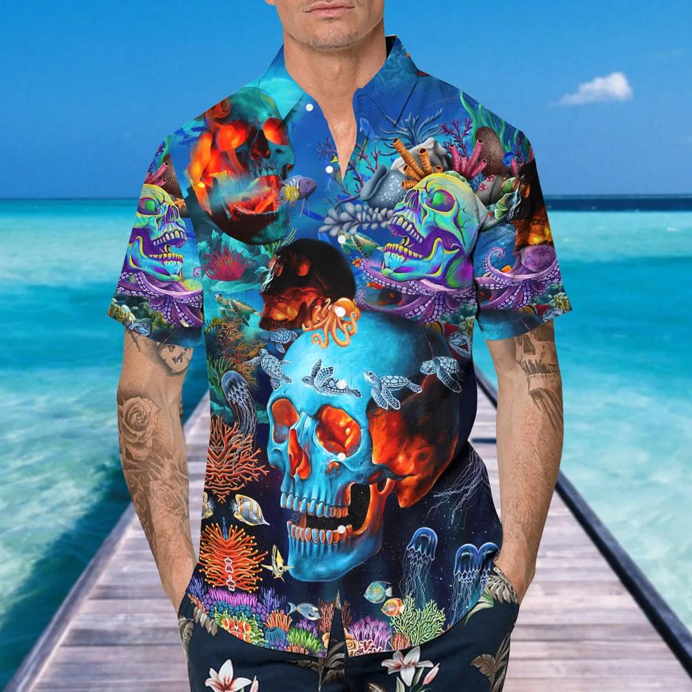 Marine Vibe Skull Art Hawaiian Shirt