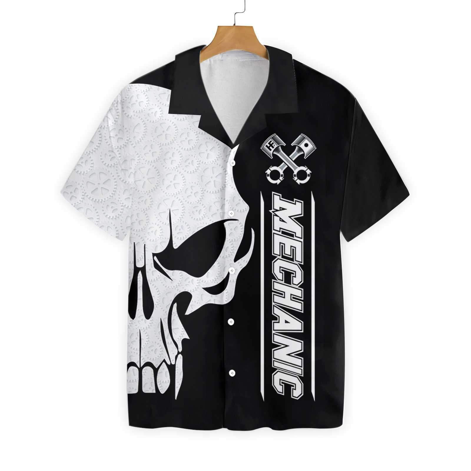 Mechanic Proud Skull Black White Ez12 0802 Hawaiian Shirt