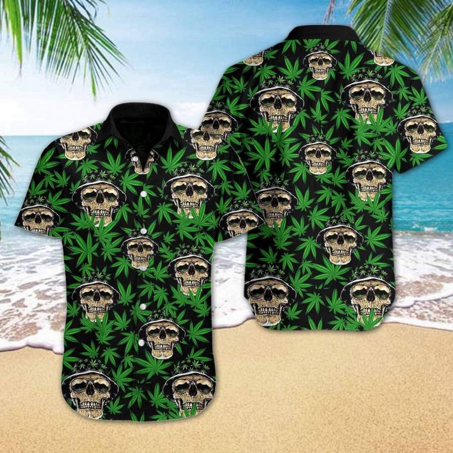 Mega Cool Skull Weed Cannabis Tropical Hawaiian Aloha Shirts-1