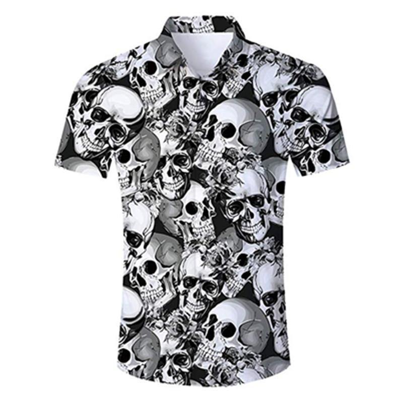Mens Hawaiian Shirt Skull Printing-1