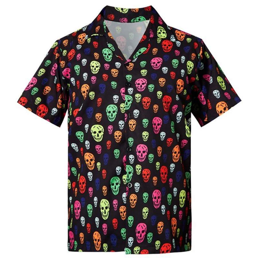 Mens Hawaiian Shirts Colorful Skull