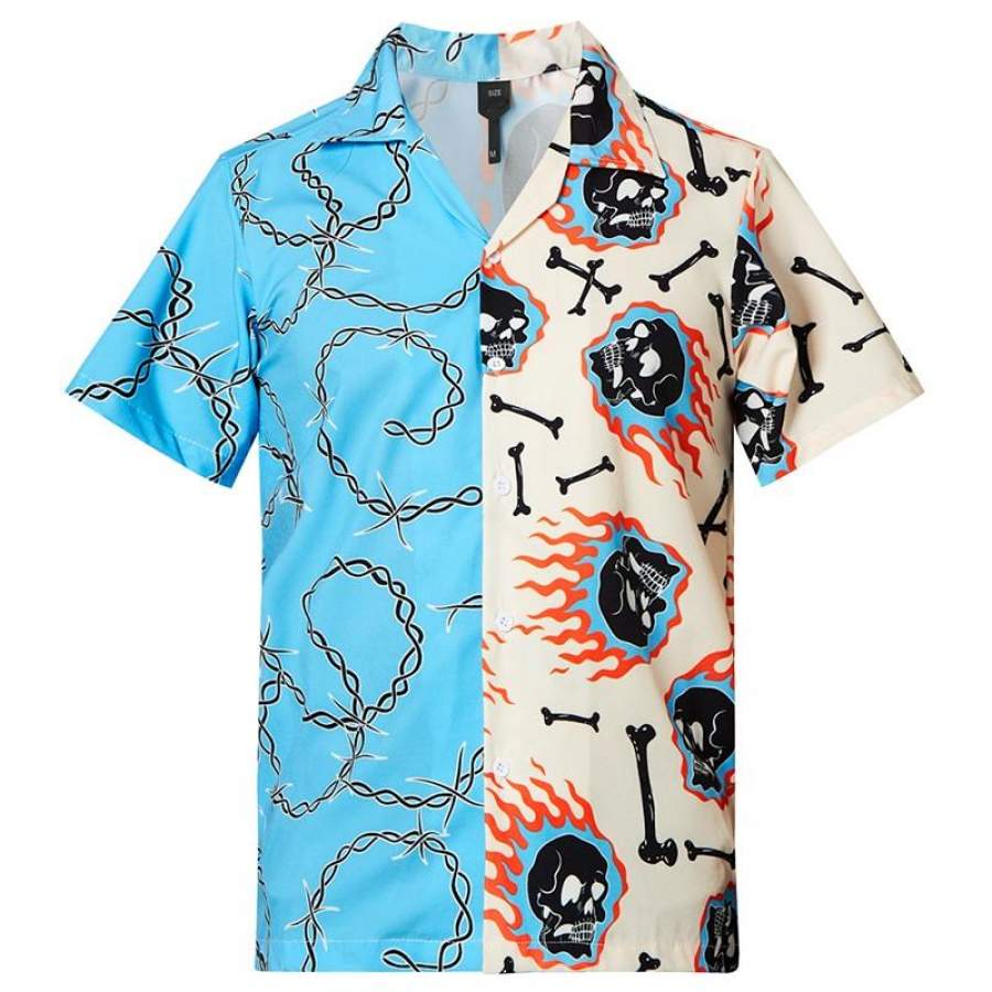 Mens Hawaiian Shirts Skull Printing-1