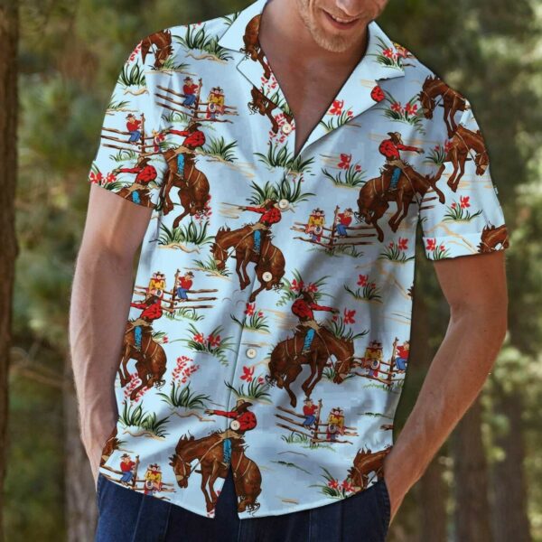 Mens Retro Cowboy Casual Summer Vacation Hawaiian Shirt