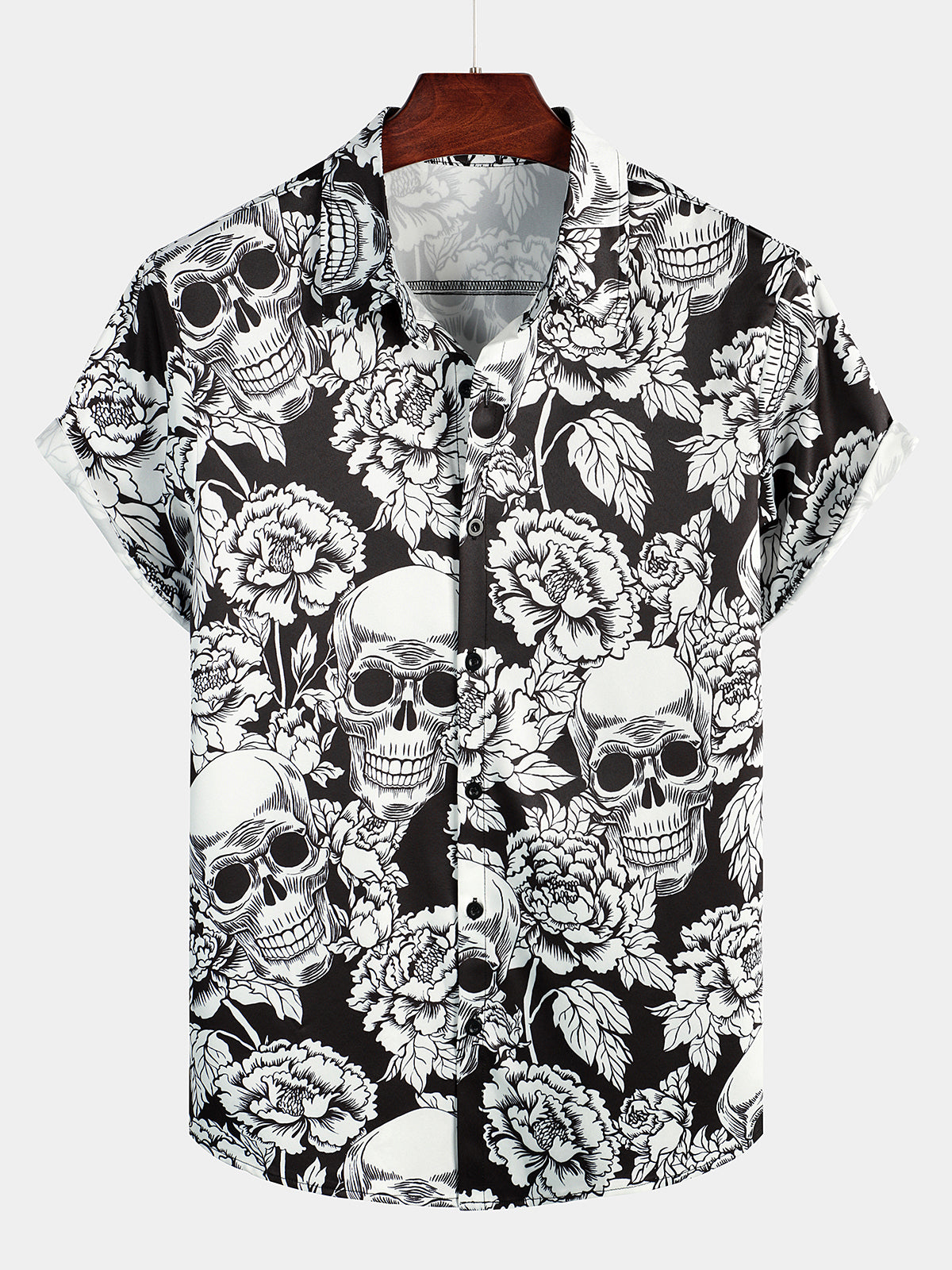 Mens Skull Hippie Casual Hawaiian Short Sleeve Shirt