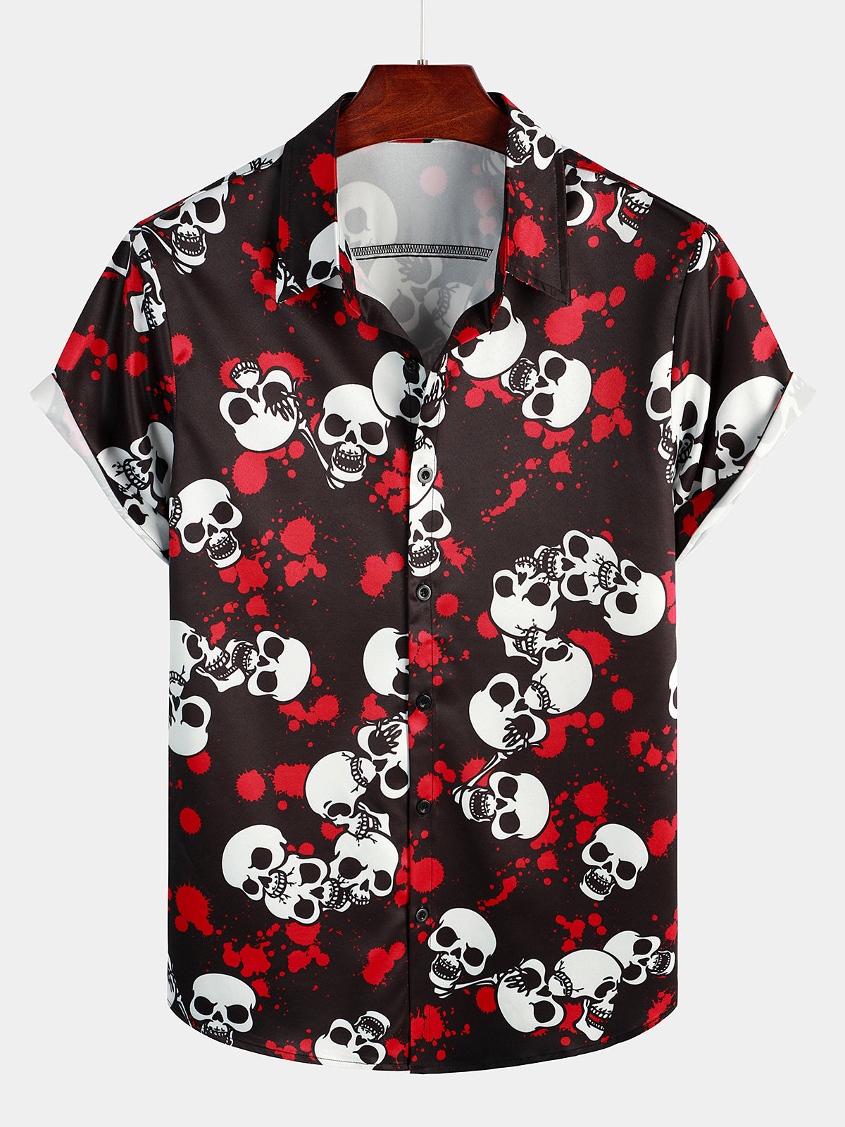 Mens Skull Hippie Hawaiian Casual Short Sleeve Shirt