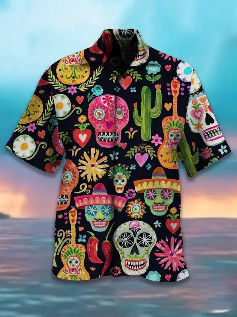 Mens Skull Multicolor Amazing Design Hawaiian Shirt