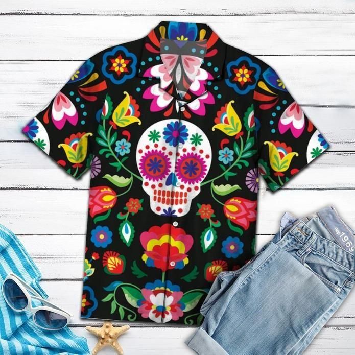 Mexican Sugar Skull Tropical Aloha Hawaiian Shirt Colorful Short Sleeve Summer