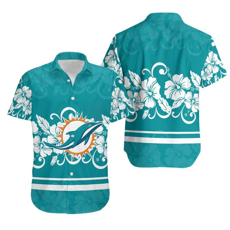 Miami Dolphins Hibiscus Flowers Hawaiian Shirt For Fans-1