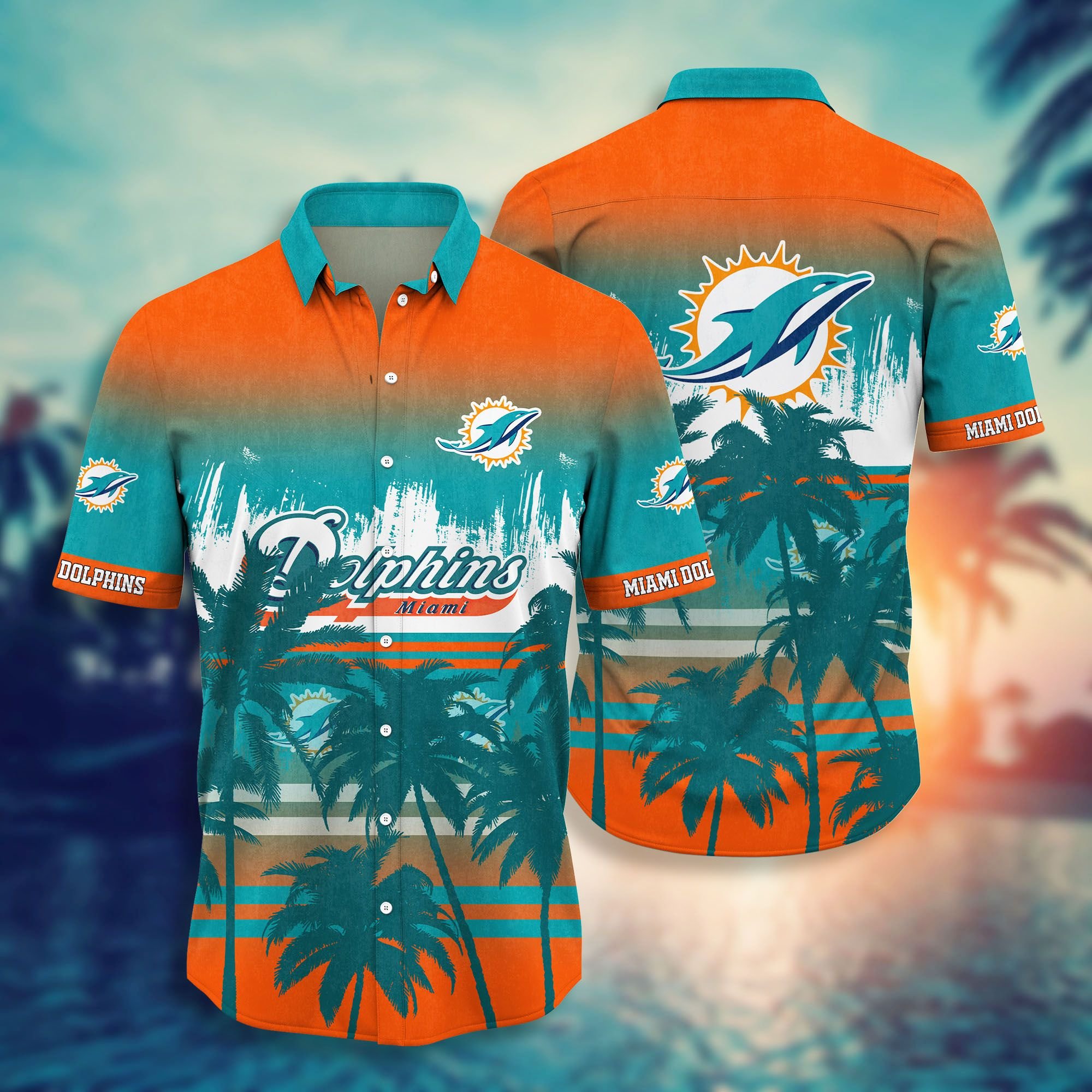 Miami Dolphins Nfl Hawaiian Sunset Full 3d Shirt-1