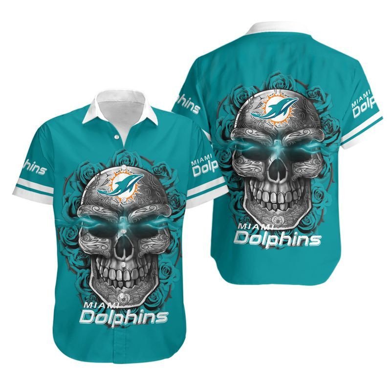 Miami Dolphins Sugar Skull Nfl Hawaiian Shirt For Fans-1