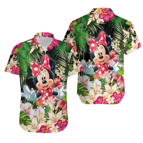 Minnie Mouse Pink Floral Pattern Disney Hawaiian Button Down Shirt