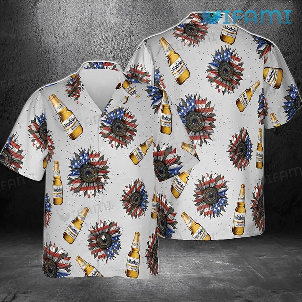 Modelo Hawaiian Shirt Usa Flag Sunflower Beer Lovers Gift