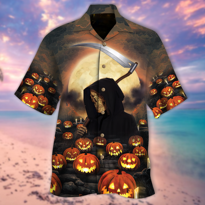 Moonlight Pumpkin Skull Halloween Hawaiian Shirt For Men Women Adult