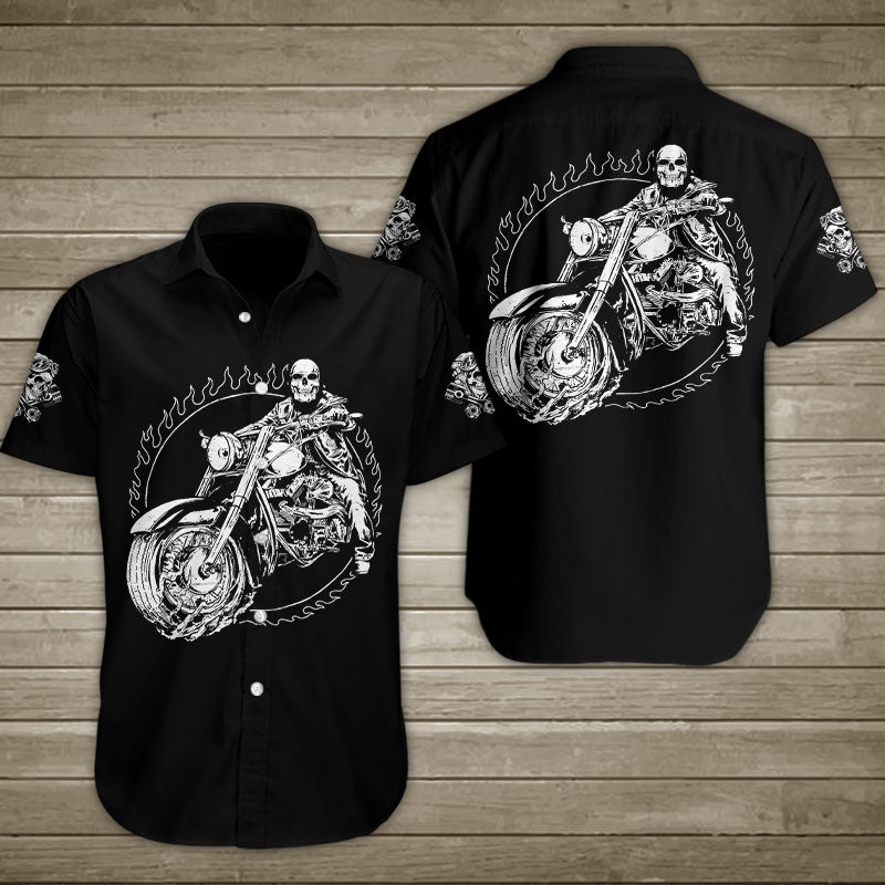 Motorcycle Skull Fir Hawaiian Shirt Summer Button Up For Men Women Couple