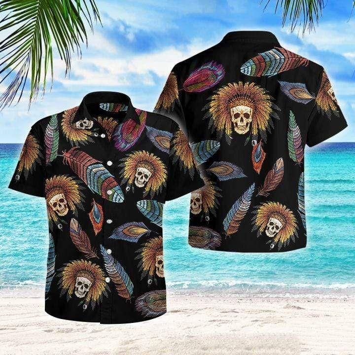 Naive Skull Embroidery Aloha Hawaiian Shirt Colorful Short Sleeve Summer Beach
