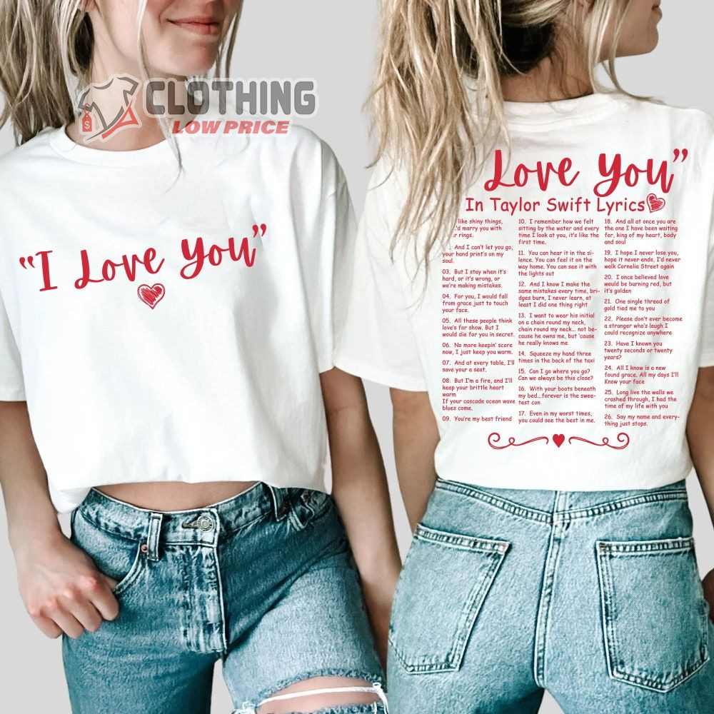 I Love You In Taylor Lyrics Song Music Merch, Taylor Rock Music Shirt, The Eras Tour 2023 Indie Pop Folk T-Shirt