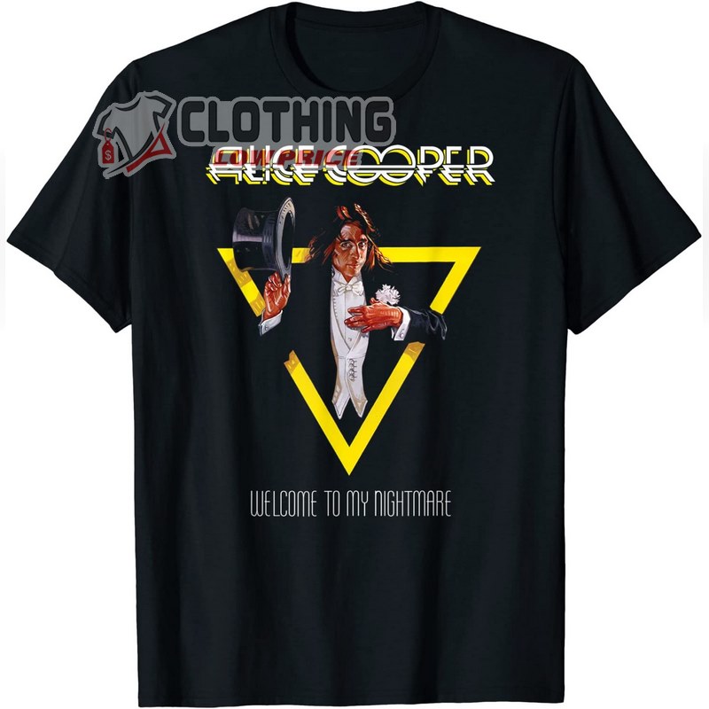 Alice Cooper Welcome To My Nightmare Yellow Triangle T-Shirt, Rob Zombie And Alice Cooper Concert 2023 Setlist Merch