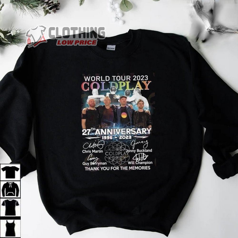 Coldplay World Tour 2023 27th Anniversary 1996 - 2023 Thank You For The Memories Signatures Sweatshirt