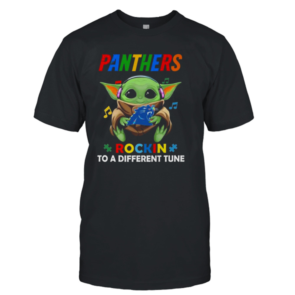 Baby Yoda Hug Carolina Panthers Autism Rockin To A Different Tune shirt