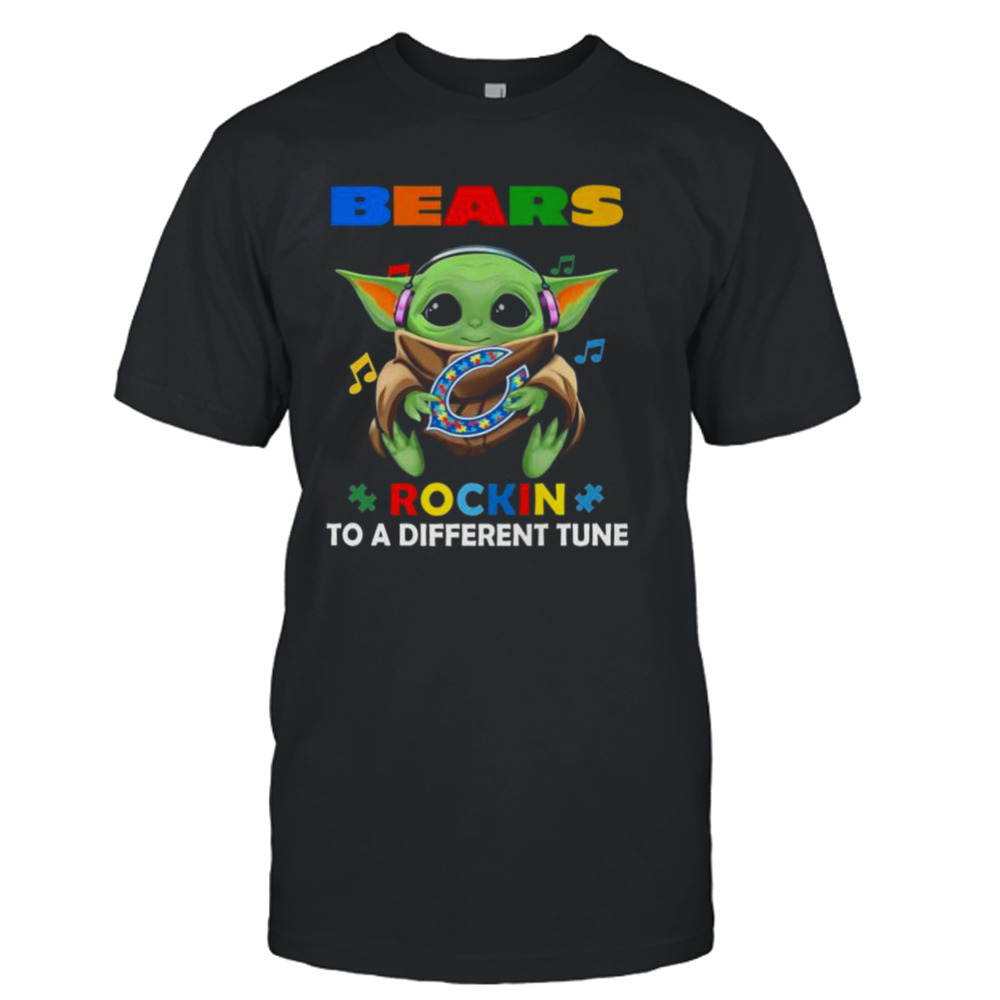 Baby Yoda Hug Chicago Bears Autism Rockin To A Different Tune shirt