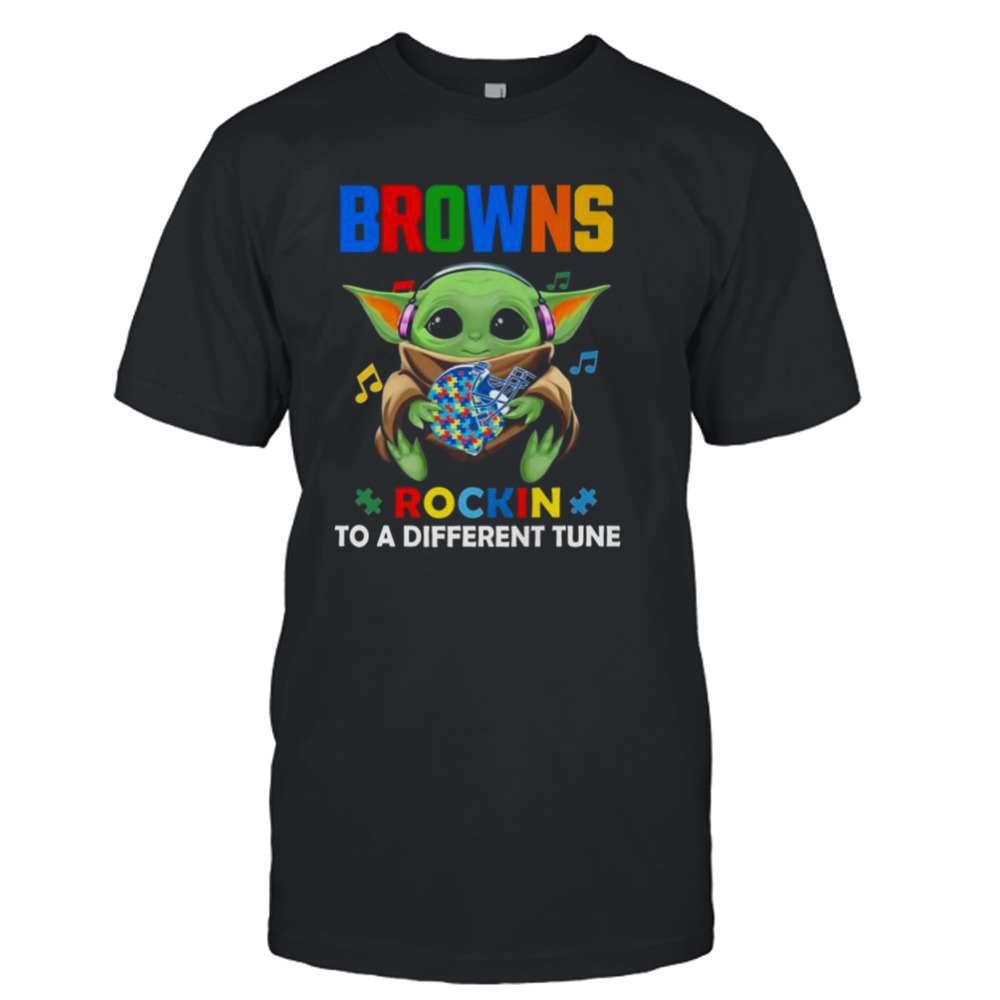 Baby Yoda Hug Cleveland Browns Autism Rockin To A Different Tune shirt