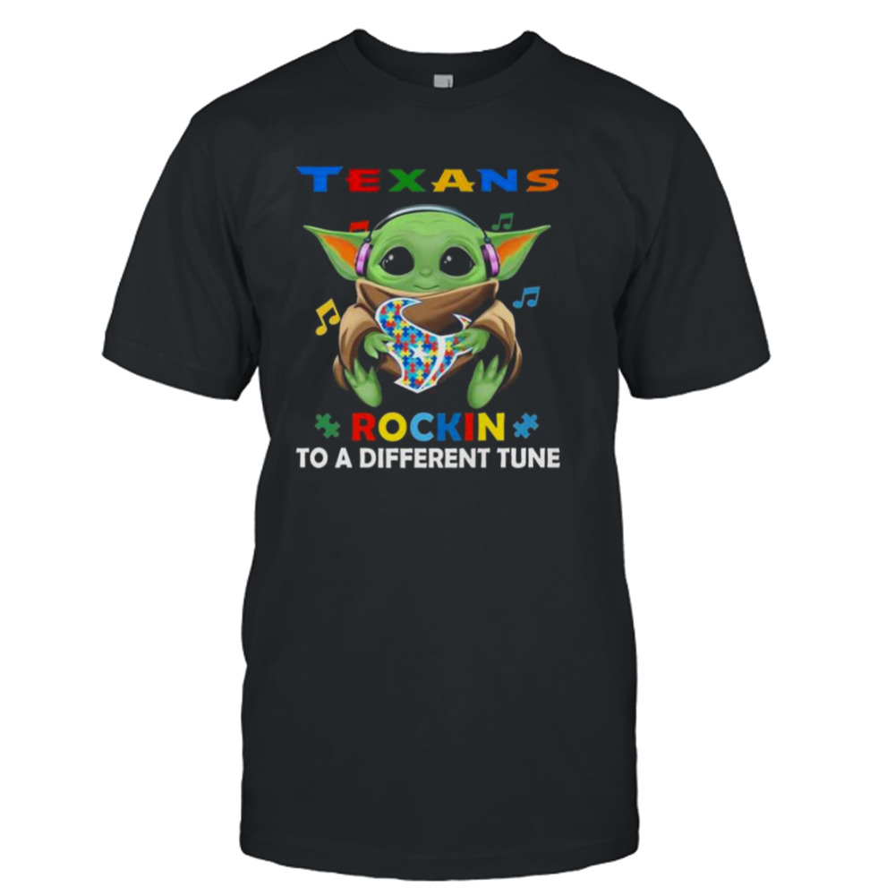 Baby Yoda Hug Houston Texans Autism Rockin To A Different Tune shirt