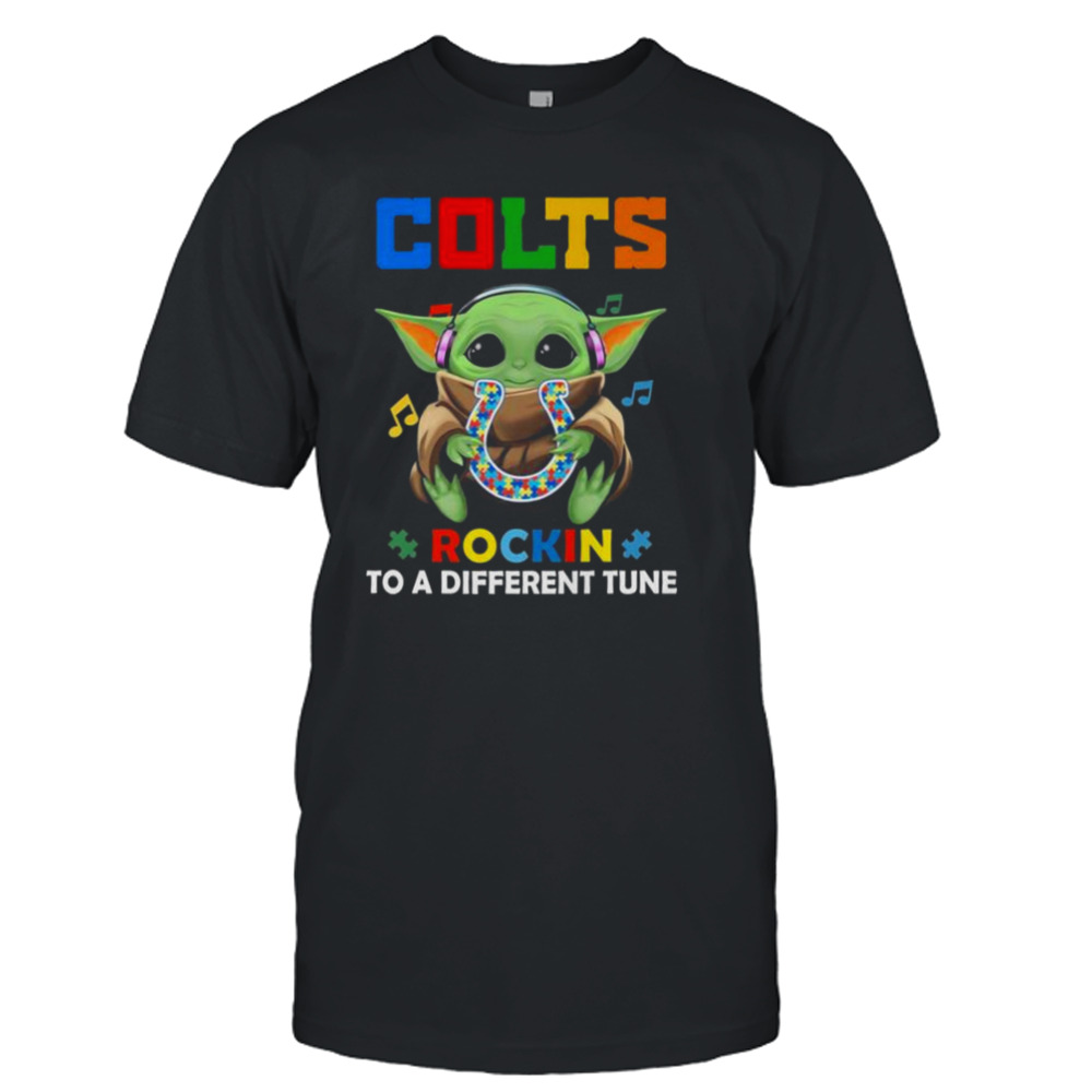 Baby Yoda Hug Indianapolis Colts Autism Rockin To A Different Tune shirt