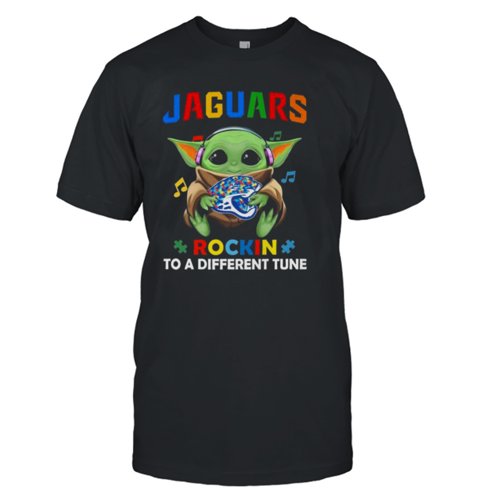 Baby Yoda Hug Jacksonville Jaguars Autism Rockin To A Different Tune shirt