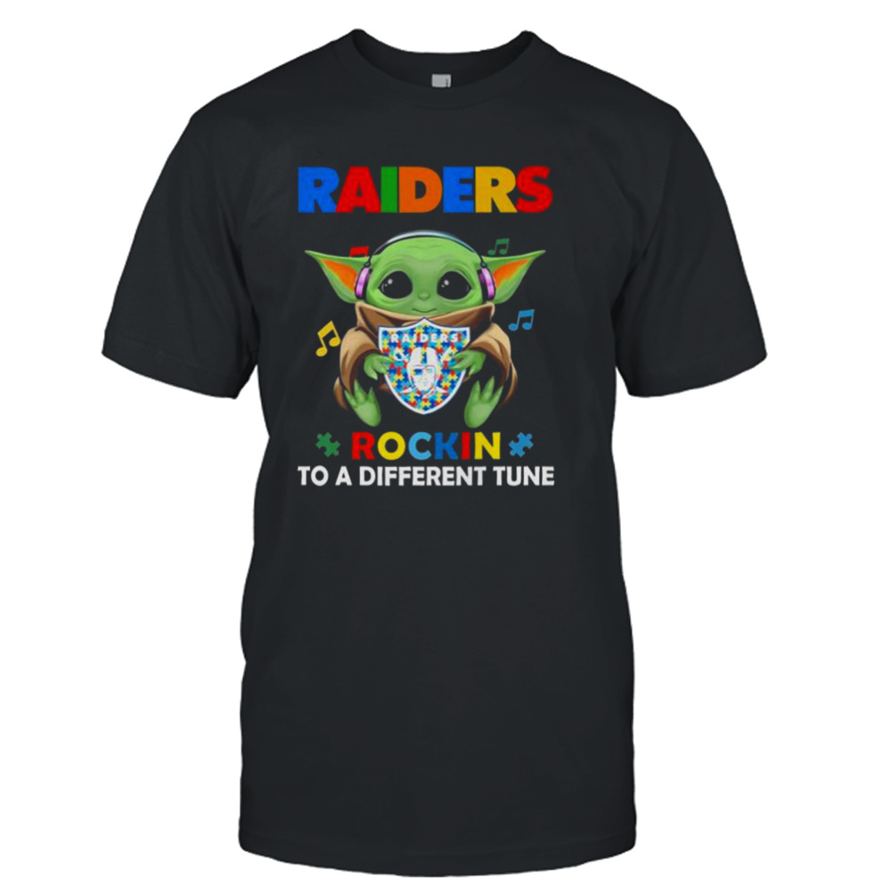 Baby Yoda Hug Las Vegas Raiders Autism Rockin To A Different Tune shirt