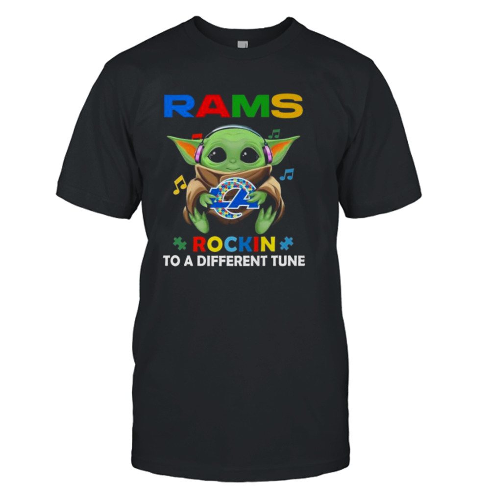 Baby Yoda Hug Los Angeles Rams Autism Rockin To A Different Tune shirt