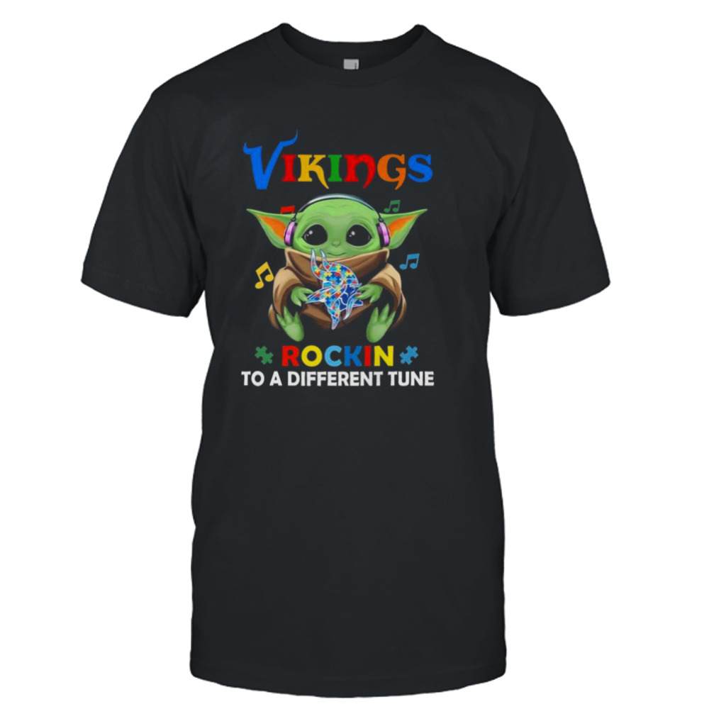 Baby Yoda Hug Minnesota Vikings Autism Rockin To A Different Tune shirt