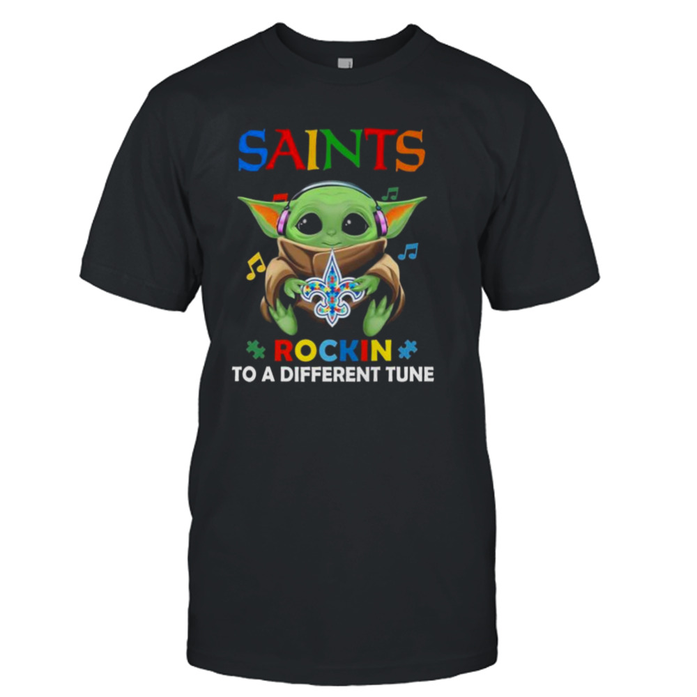 Baby Yoda Hug New Orleans Saints Autism Rockin To A Different Tune shirt